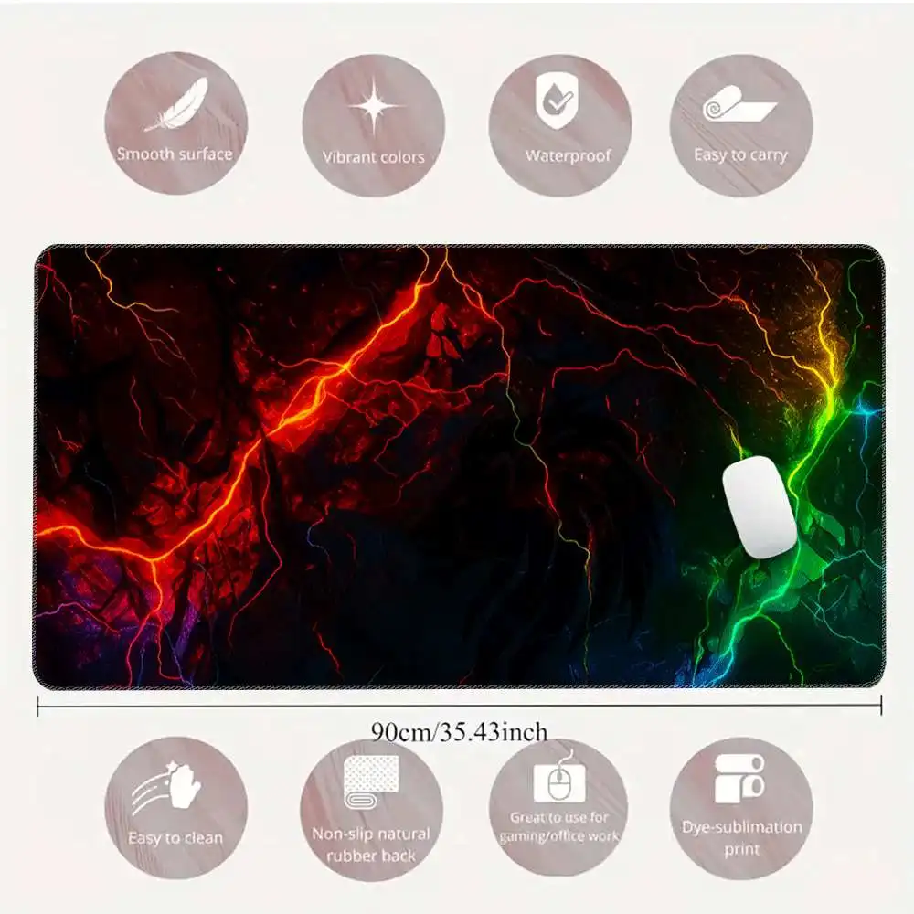 Colorful Lightning Gaming Mouse Pad XL Extended Rubber Non-Slip Desk Mat for PC Gamers