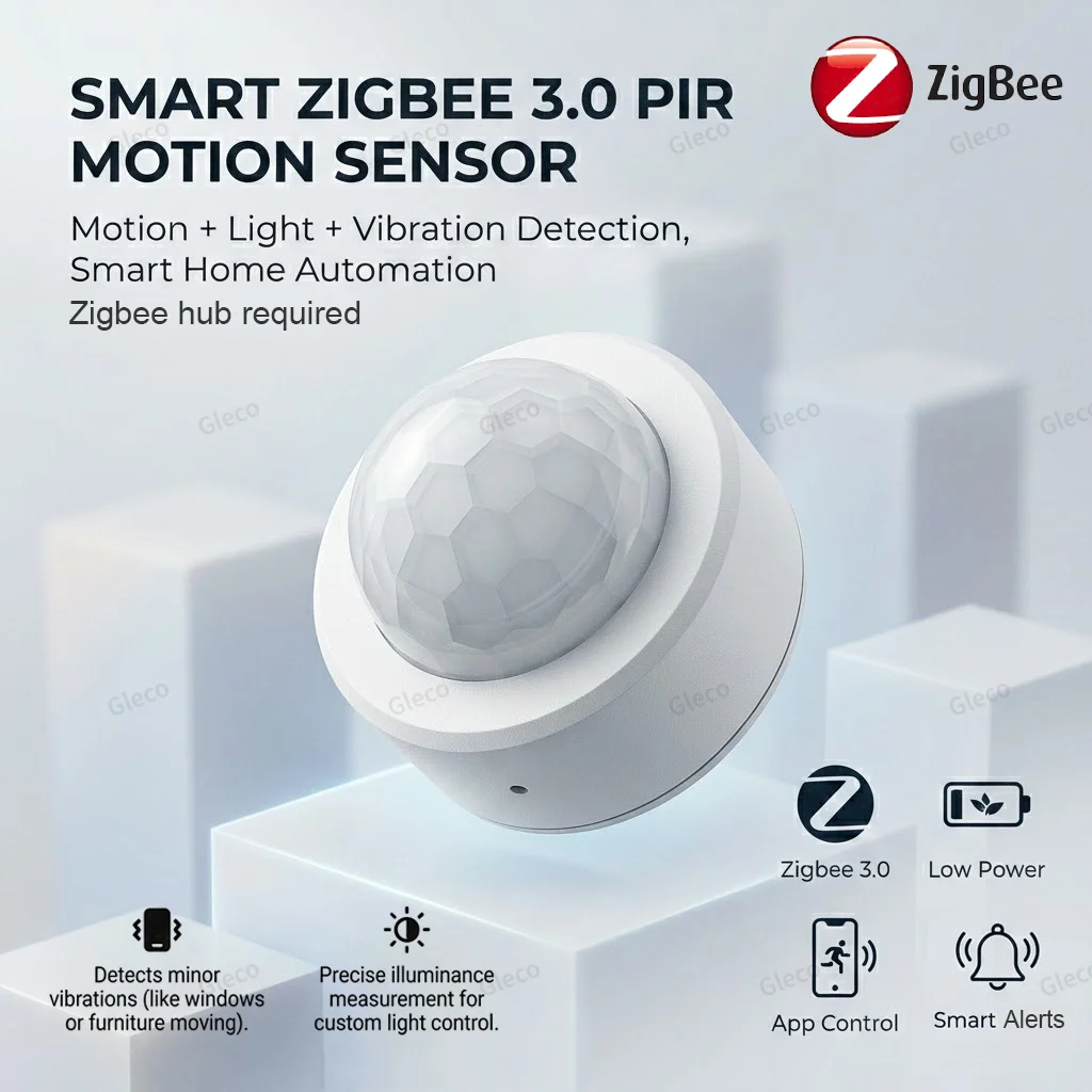 Zigbee 3.0 PIR Motion Sensor Mini Human Body Movement Alarm Detector Optional Light/Vibration Sensing Home Automation For 2MQTT