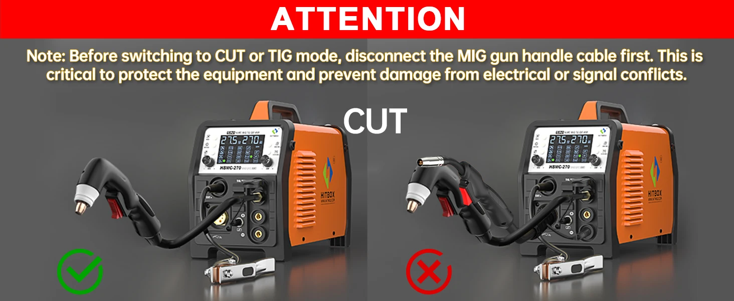 HITBOX HBMC270 MIG-Schweißgerät 220V 6-in-1 Multiprozess-Schweißgerät Aluminium MIG Gas Gaslos MMA HF TIG Punktschweißen Plasmaschneider 2T 4T Funktion Tragbares Inverter-Schweißgerät – Detail 16