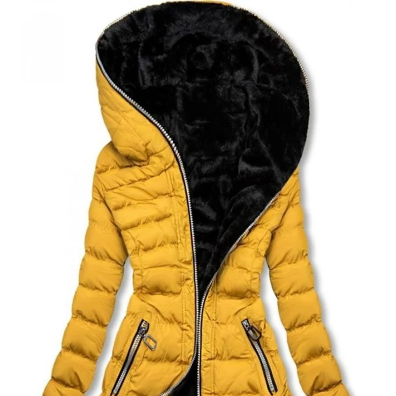 Women's Hooded Long-sleeved Comfortable and Beautiful Warm Velvet Cotton Clothes Winter Medium and Long Zipper Jacket