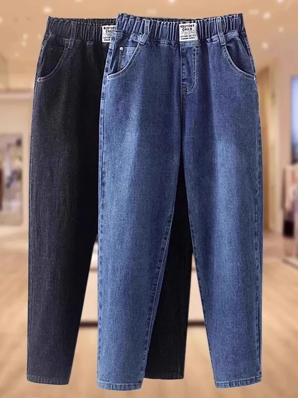 

Женские джинсы с высокой талией, широкими штанинами, эластичные, свободного кроя, весна-осень, повседневные джинсовые брюки для женщин, средний размер