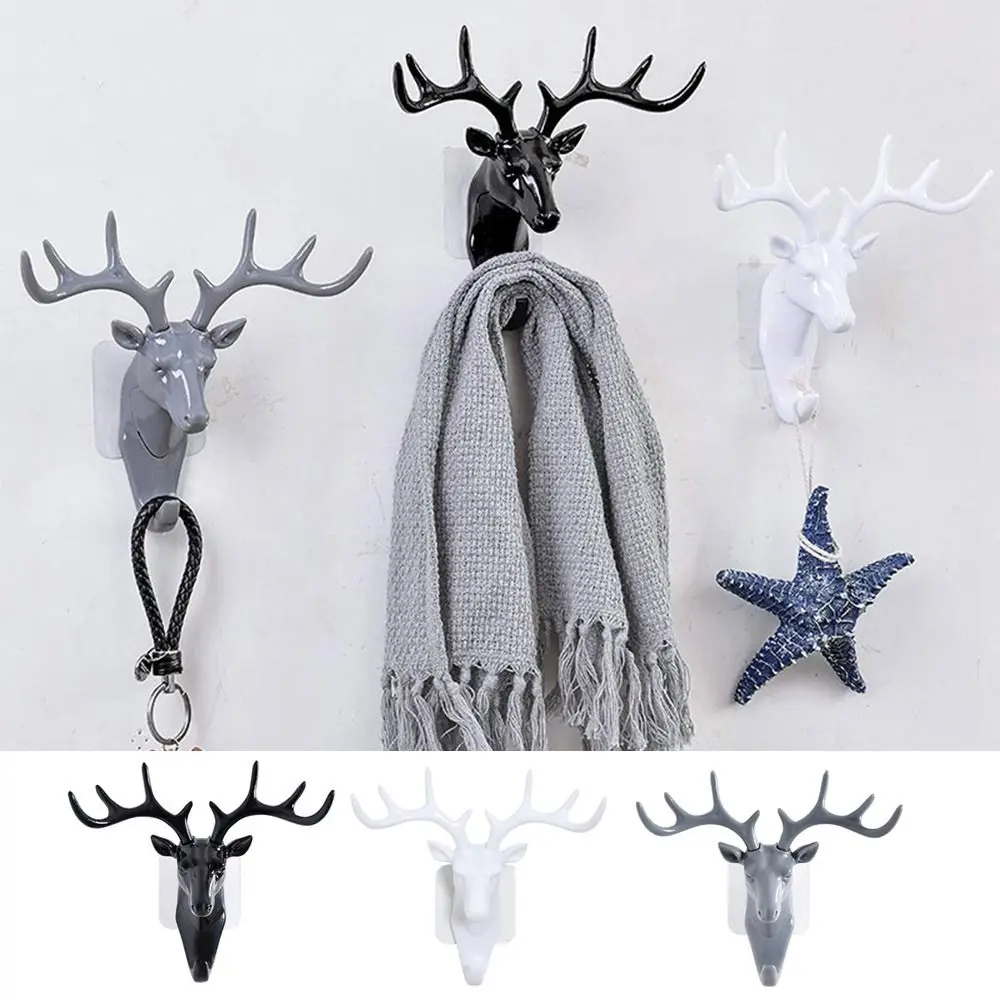 خمر البلاستيك قرون الغزلان شماعات أسود/أبيض/رمادي قرون الغزلان رئيس مفتاح حامل الجدار الشنق Traceless الغزلان القرن هوك قبعة #5