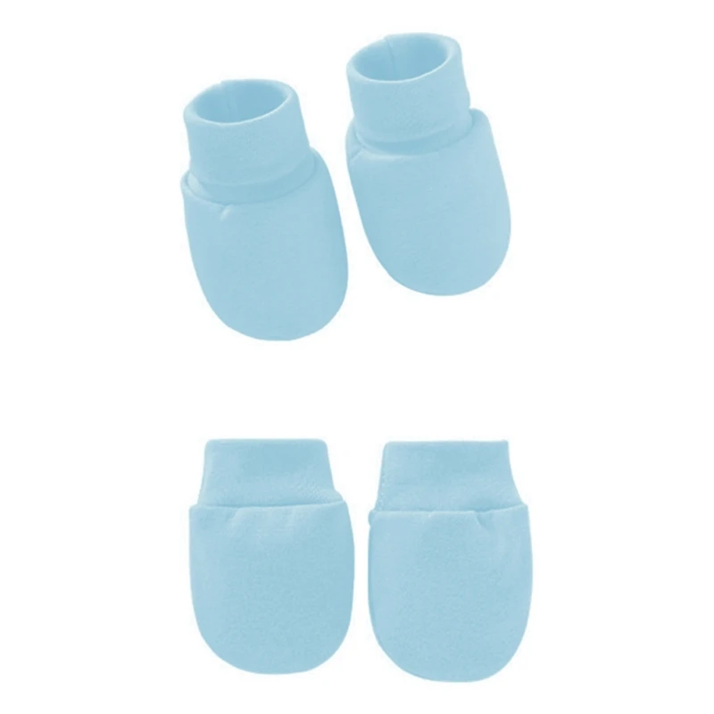 3 Pcs/Set Solid Color Baby Anti Scratching Soft Cotton Foot Cover Gloves Hat Set Dropship