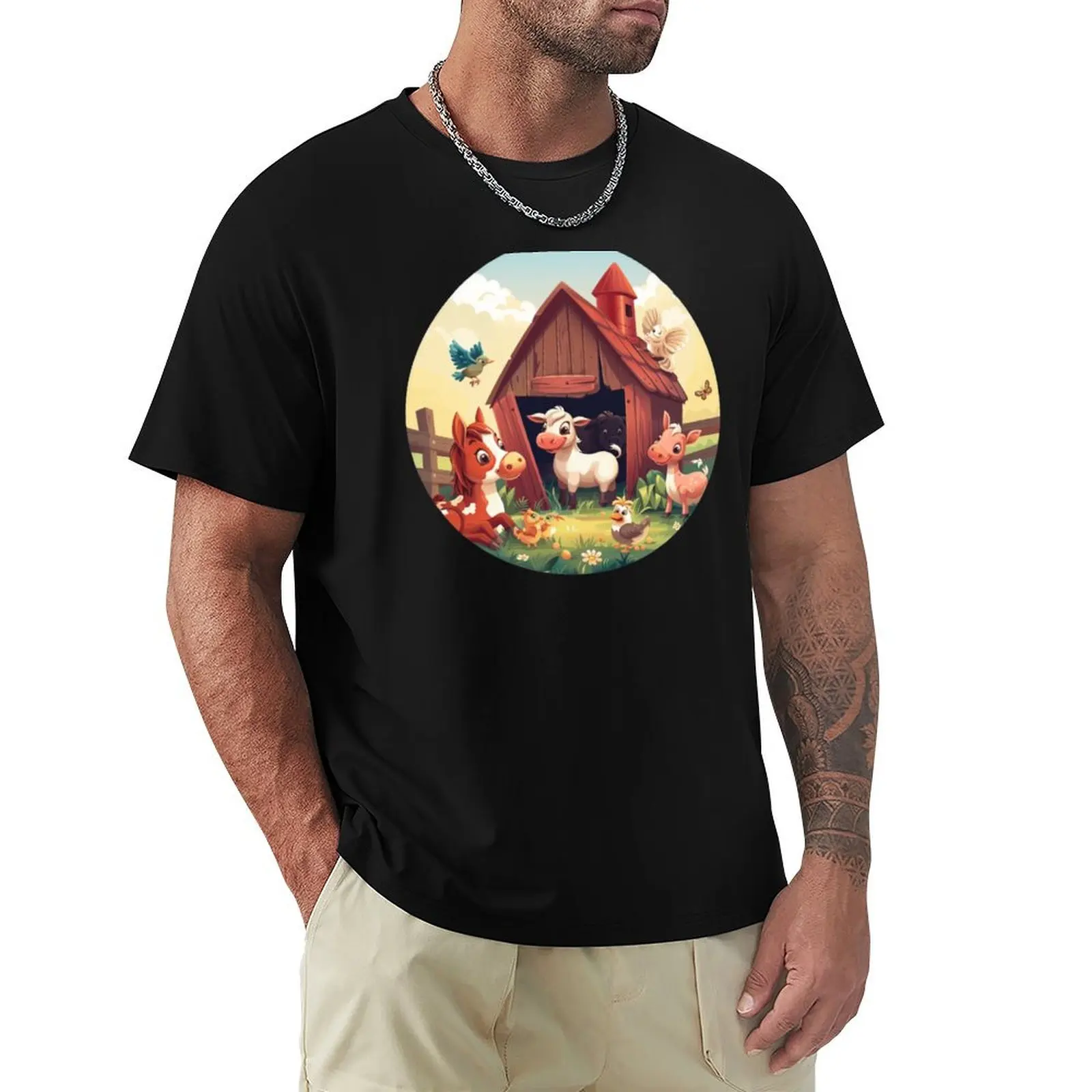 Funny Animals on the Farm T-Shirt Soft Basic Cotton Short Sleeve Tee