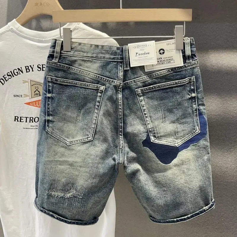 

Bermuda Ripped Wide Male Denim Shorts With Pockets Half Men's Short Jeans Pants Long Baggy Loose Vintage Emo Popular Trend 2025