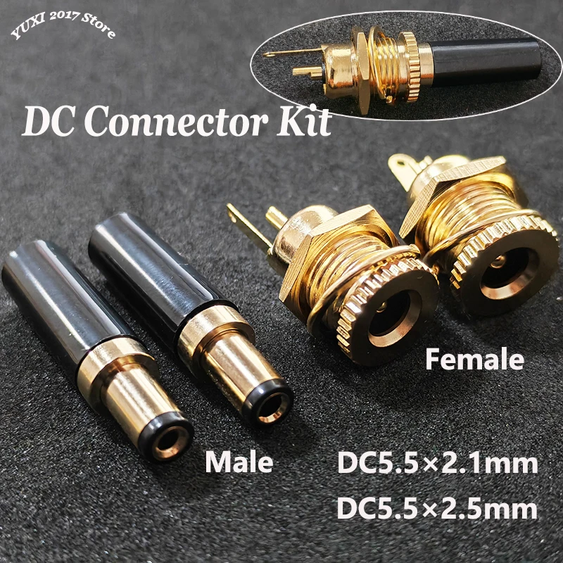Kit de connecteurs d'alimentation DC plaqués or, 1/2 pièces, fiches mâles et femelles DC5.5x2.1/2.5mm pour l'électronique et les appareils DIY