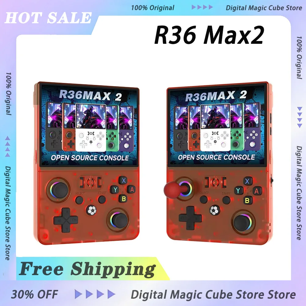 R36 Max2 Linux System Handheld Game Console 4.5 Inch IPS Screen 64G/128G Portable Retro Pocket Player Built-in 18000+ Games