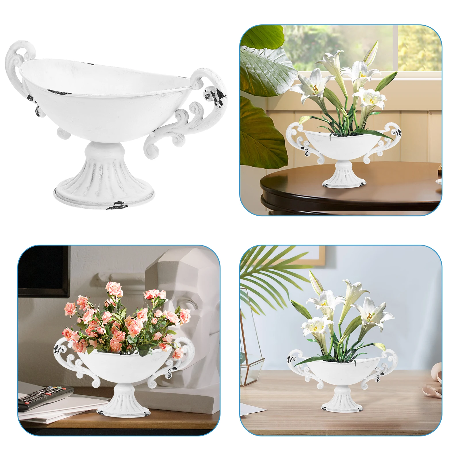 

Retro Iron Vase White Aged Tall Metal Planter Decorative Urn Kitchen Garden Table Centerpiece Outdoor Porch Patio Sturdy Flower