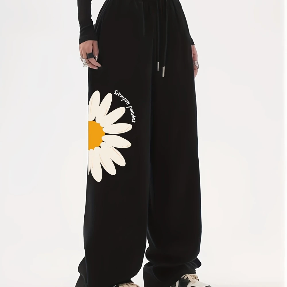 Ladies' Loose Straight Leg Pants, Casual Hip-hop Street Pants, Printed Sports Pants, Street Pants, Daily Pants