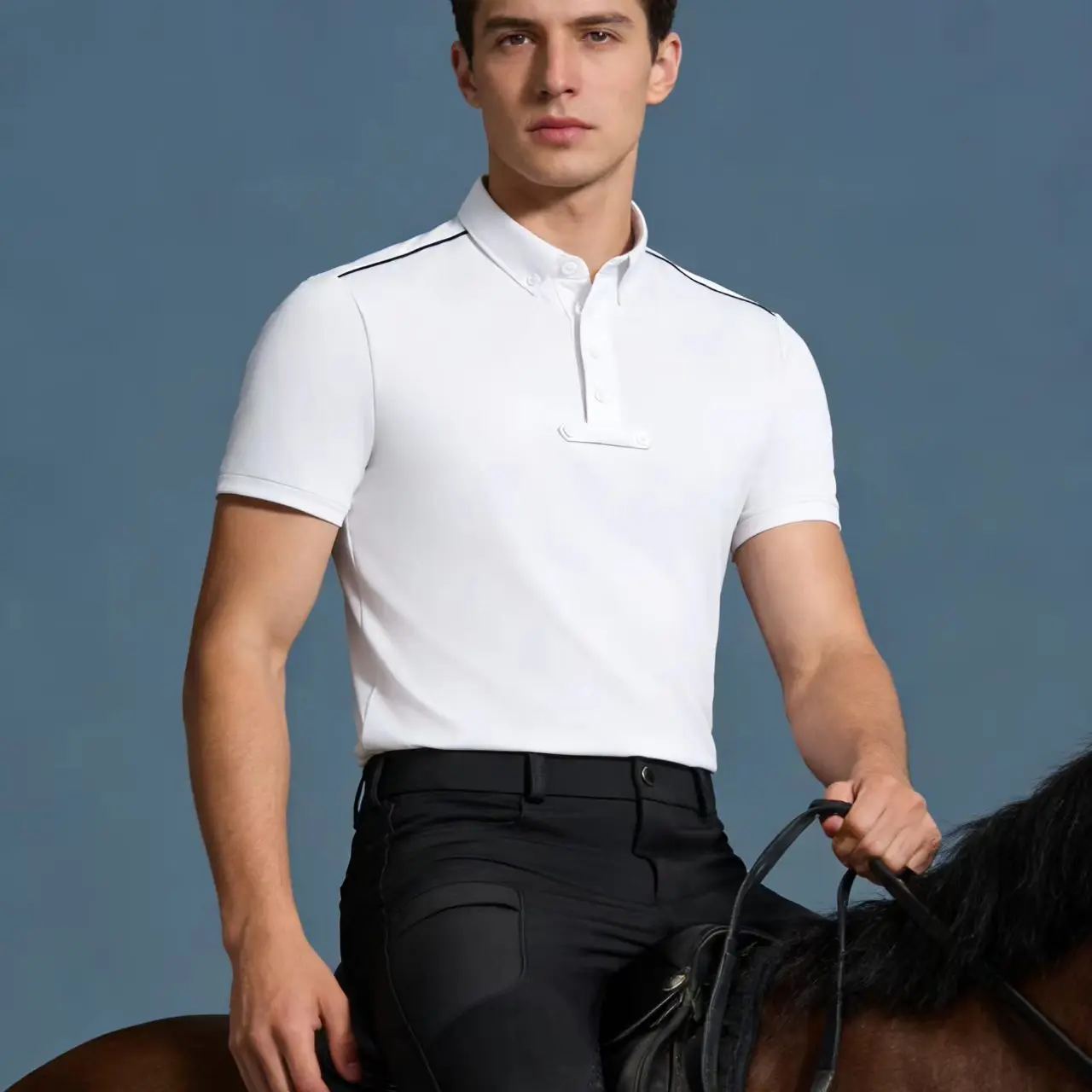 Men's equestrian top knitted polo shirt rider clothing stretch slim fit men's equestrian summer T-shirt short sleeve