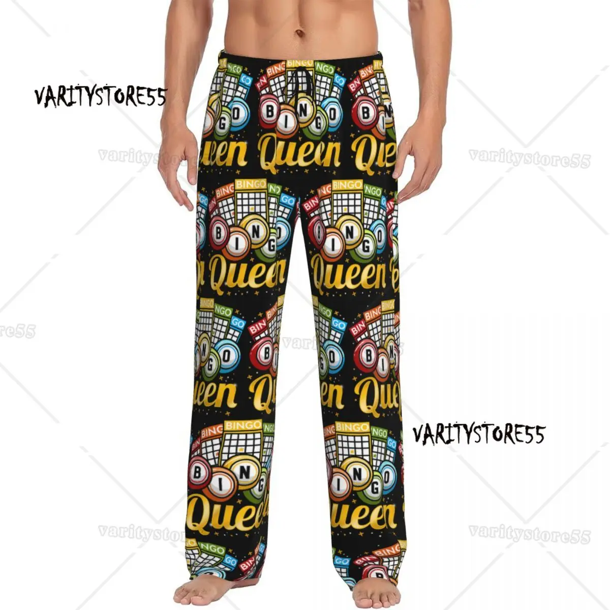 

Custom Print Bingo Queen Pajama Pants for Men Paper Game Sleep Sleepwear Bottoms with Pockets