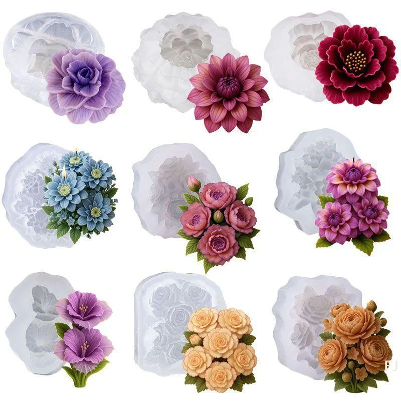 [YU]Silicone Flower Molds Non Stick Surface Reusable Design For Candle Making Soap Crafting Cake Decoration DIY Projects