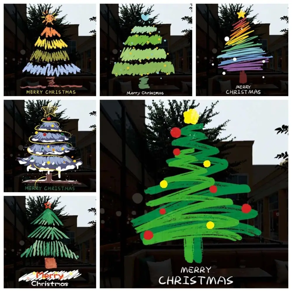 Colorful Christmas Tree Stickers Waterproof Portable Glass Electrostatic Film Visible on Both Sides Over Size