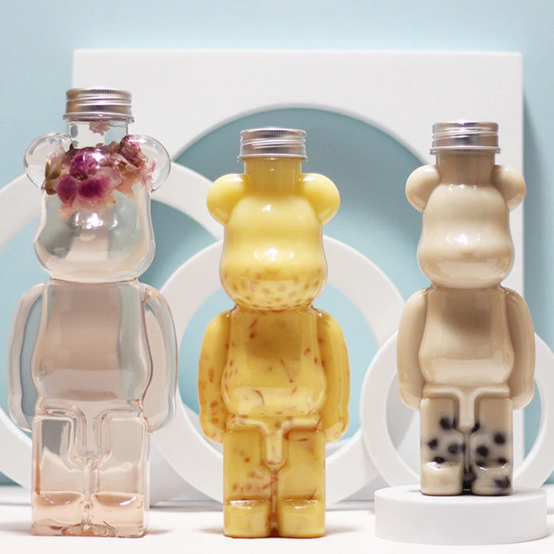 Cartoon Milk Tea Bottle Puppet Bear Shaped Transparent Thickened Juice Bottle