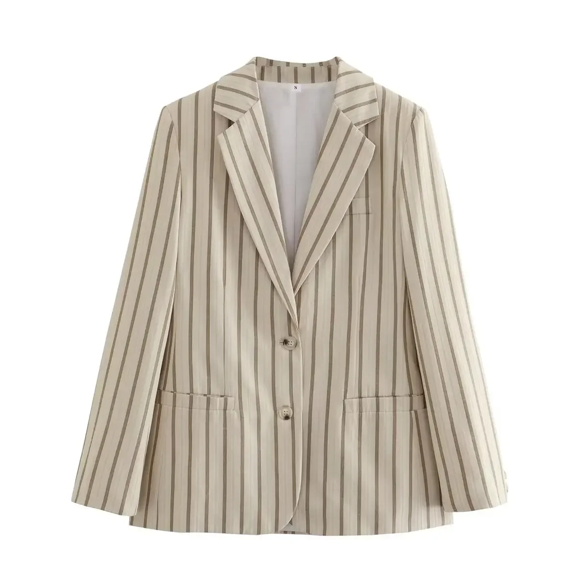 Women New Fashion Vintage Striped Blazers Female Chic Single-Breasted Blazer Suits Lady Notched Collar Elegant Blazer