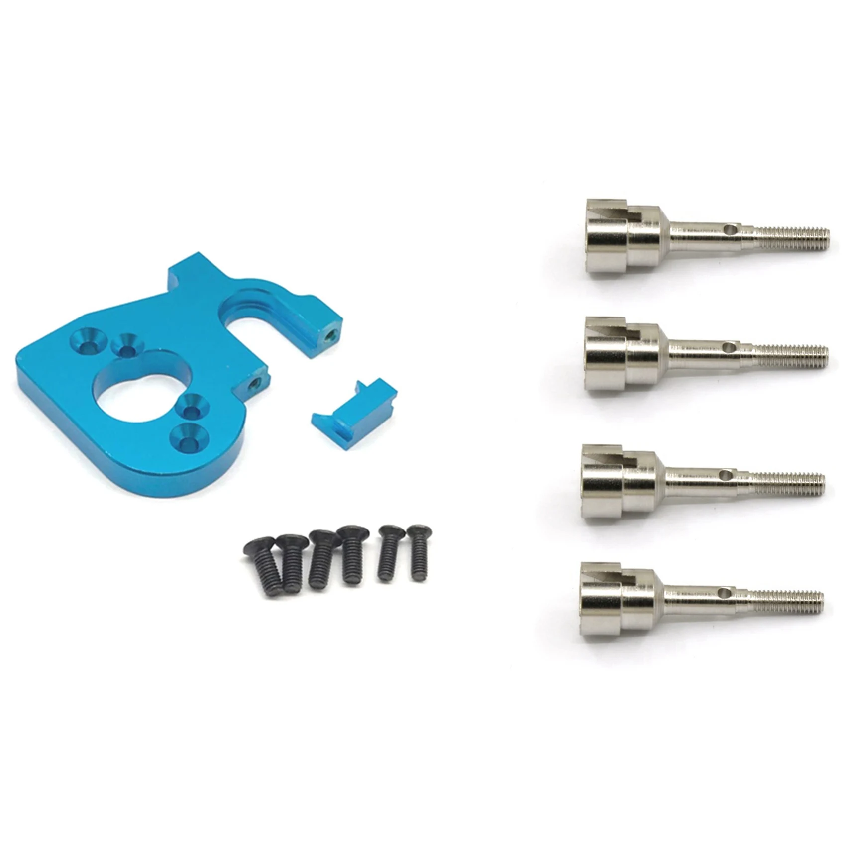 B05C-1Set suporte de motor de carro rc para wltoys 144001 1/14 4wd rc peças de carro, azul & 4 peças eixo de acionamento de metal copo eixo da roda
