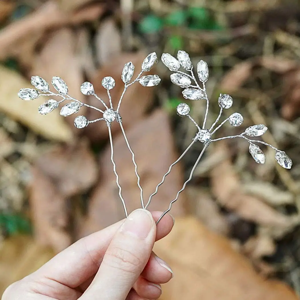 Crystal Rhinestone Leaf Flower Handmade Fashion Hair Clip Hairpin Bridal Wedding Hair Accessories Jewelry Hair Clip Hairpin