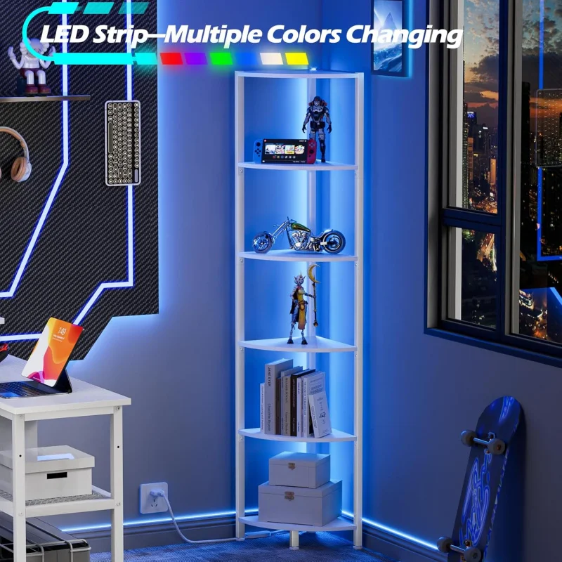 6-Tier Corner Shelf with LED Light 5