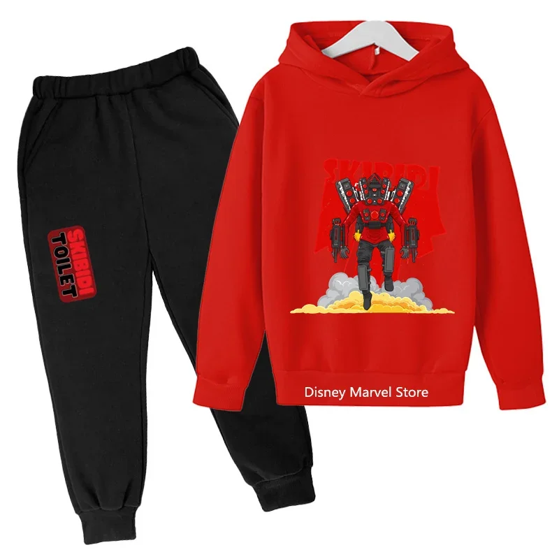 Funny Skibidi Toilet Hoodie High Street Sweatshirt Boys Girls Loose Pullover Street Wear Teen Sweatshirt + Sweatpants Suit