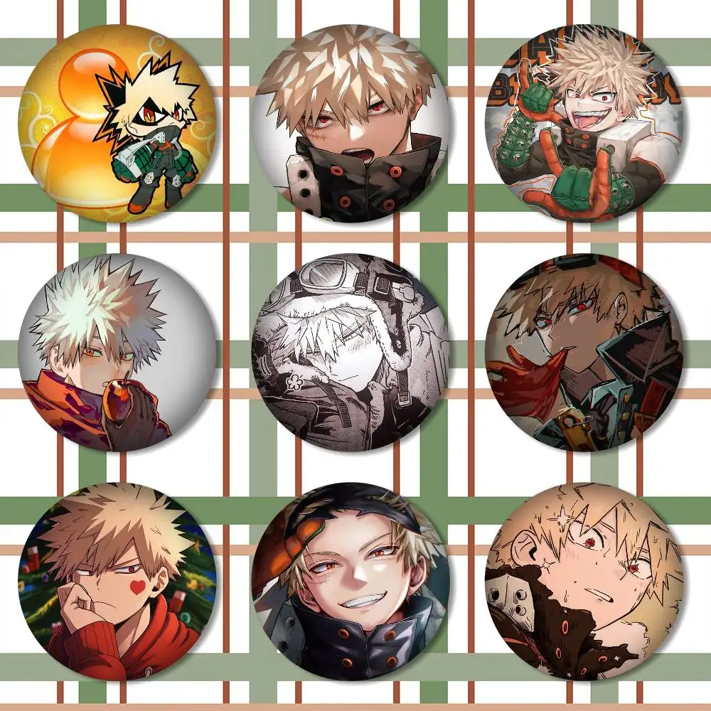 katsuki bakugou Round Snap-in Brooches Rock Band Lapel Pins  Badges Fan Collection Accessories Jewelry Handmade Gifts