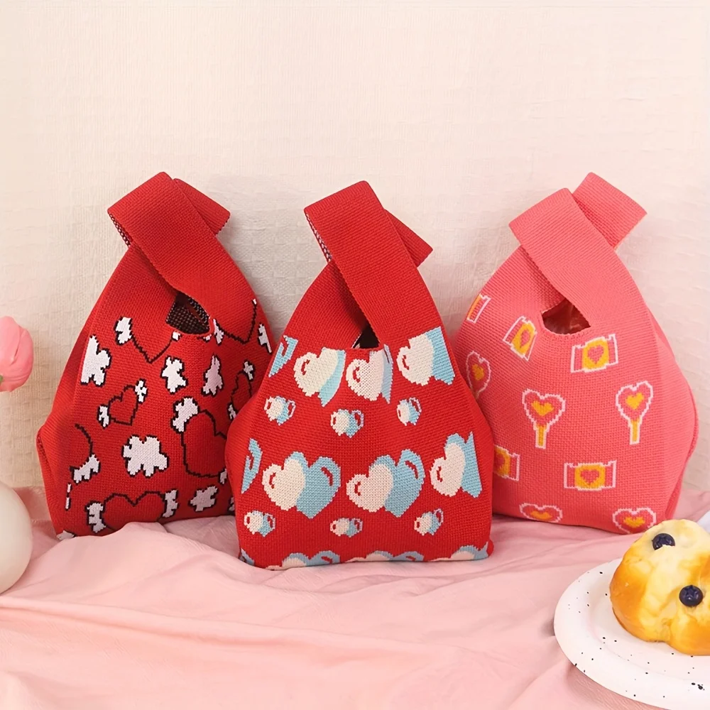 Knitted Bag Portable Christmas Gift Cute Fashionable Versatile Portable Hand-Held Tote Bag Wedding Banquet Souvenir Wedding Cand