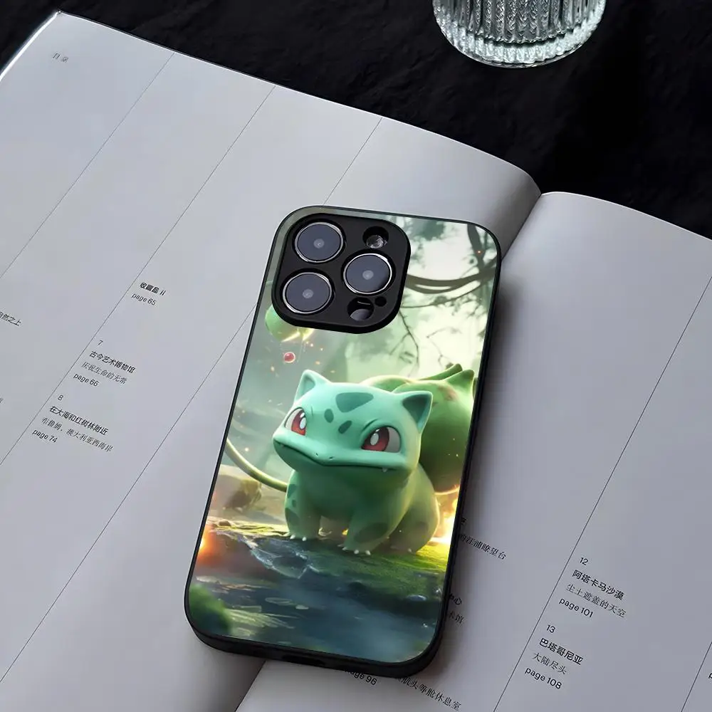 Pokemon Bulbasaur Phone Case Tempered Glass For iPhone 13 14 12 15 11 Pro XS Max Plus Mini X XR 8 7 6s SE2020 Coque