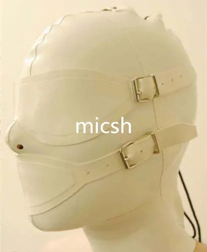 100% Latex Maske Rubber  White headgear with strap design Cosplay Party Handmade Customization 0.4mm Size XXS-XXL