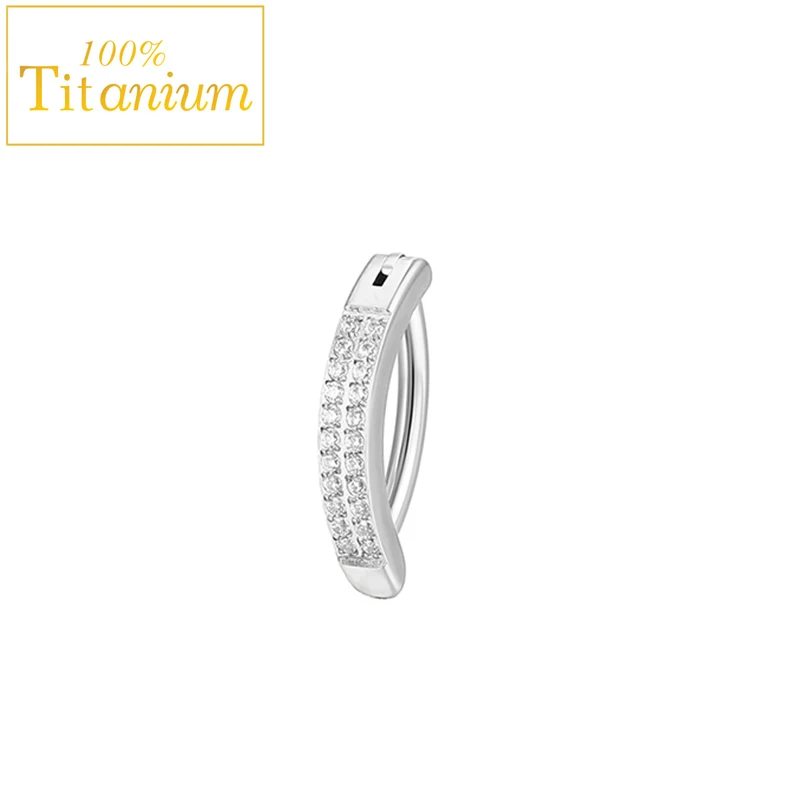 Zircon Clicker Belly Button Ring G23 Titanium Navel Piercing Reverse Curved Babell Perforated Bar Body Jewelry 10MM Earrings 16G