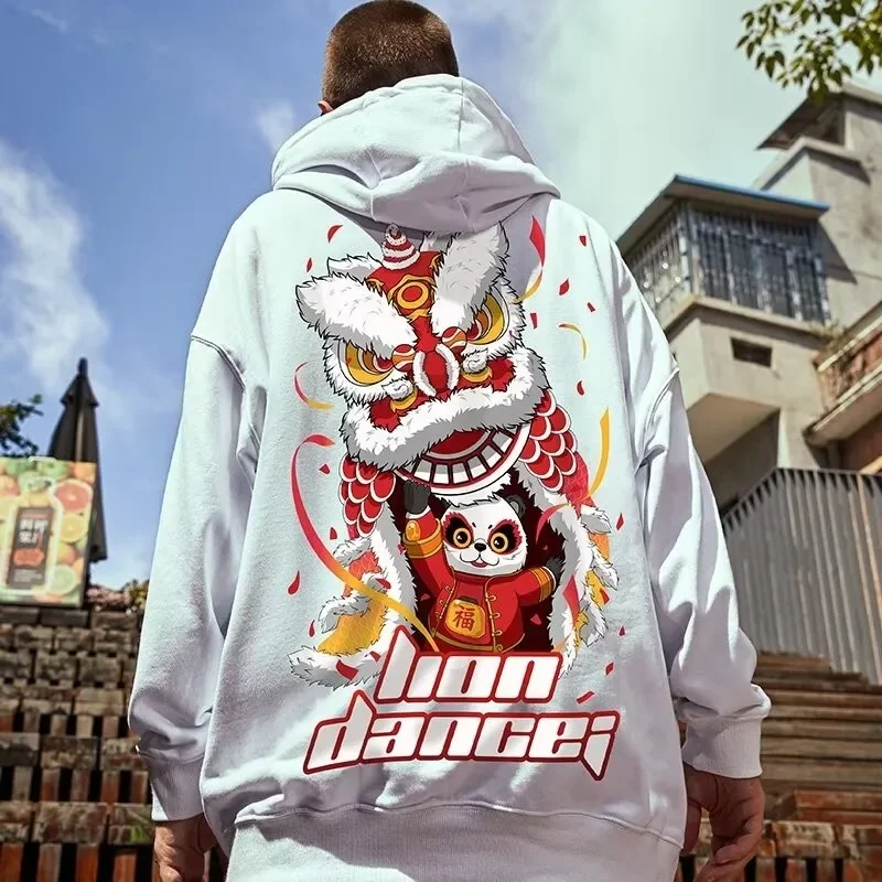 

New M-8XL trendy Chinese-style element sweatshirt, loose-fitting and warm, with giant panda print on the hood.