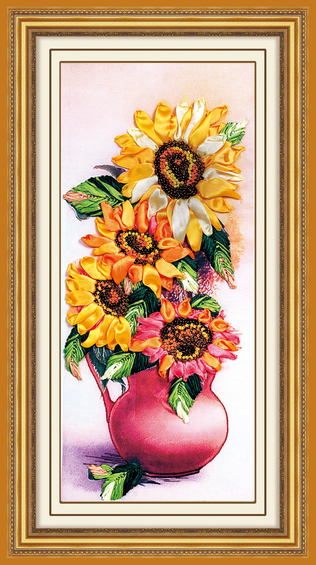 

85cm Needlework,Sunflower Ribbon Cross stitch Set for Embroidery kit,Art Craft Wall Decor Cross-Stitch Handwork Wedding Kit Gift