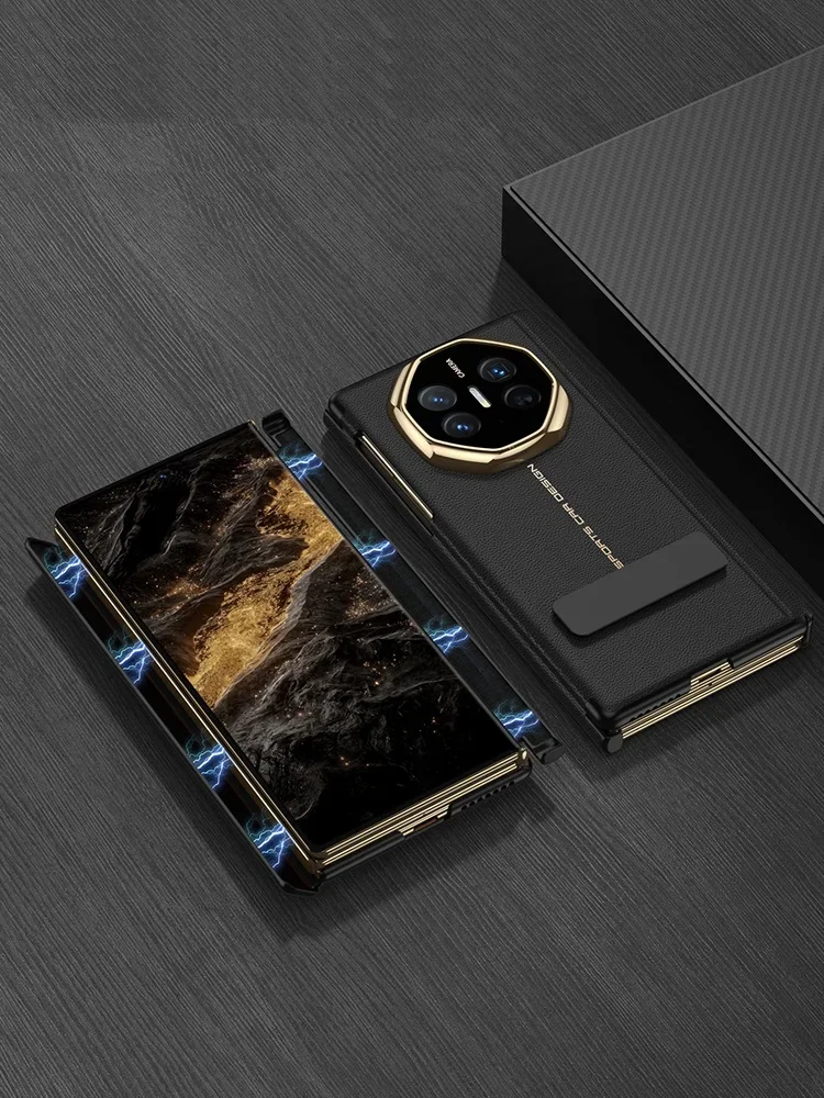 حافظة هواوي ميت XT Masterpiece: جلد طبيعي ثلاثي الطي، مقاوم للصدمات من الدرجة العسكرية، 360 درجة °   واقي عدسة الكاميرا