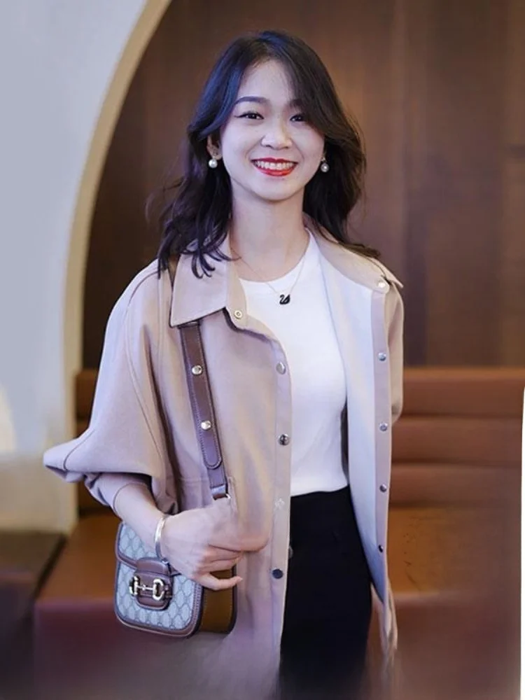 

Thiened Fce Women's Long Sve Jaet Autumn Winter Commute Sle Slim Fit ort Coat Button Design Collar Mid-Length