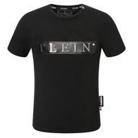 Trendy brand fashion men's short T domineering personality short sleeve men's round neck T casual leather logo