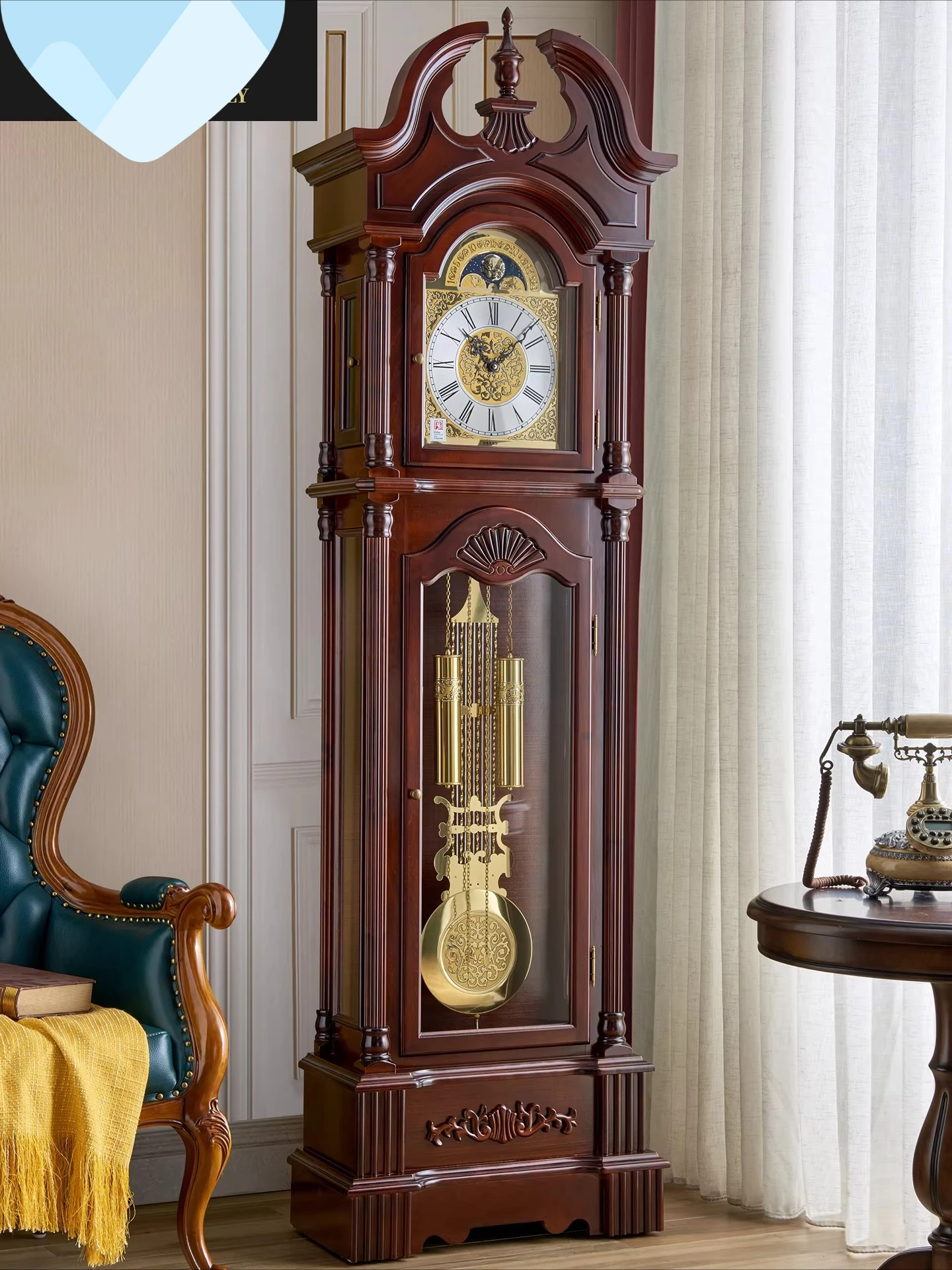 European Polaris mechanical floor  American villa seat clock vertical  Chinese retro living room ornament seat