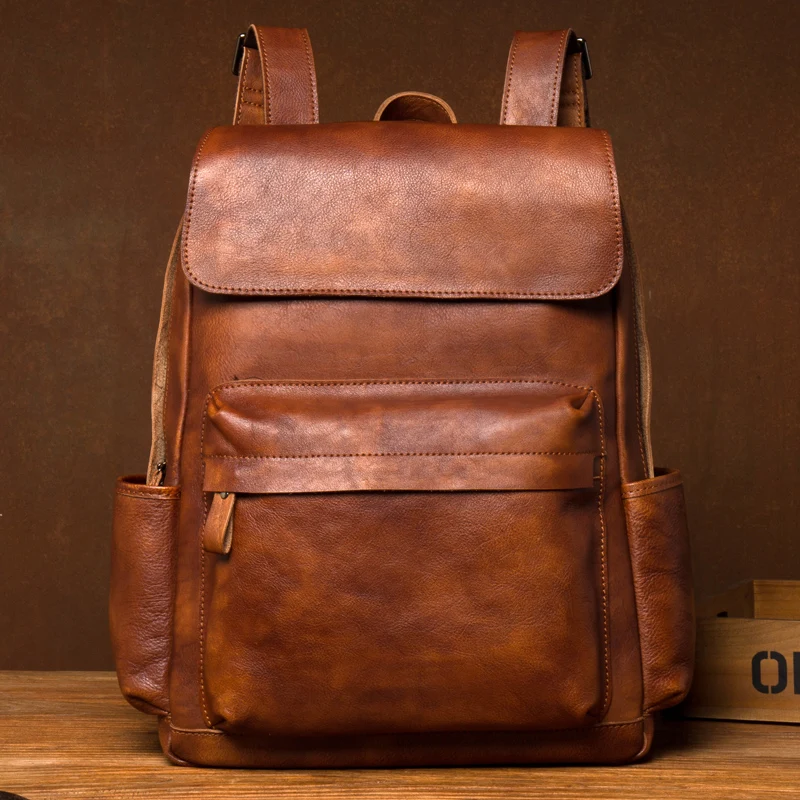 

Retro trend handmade leather backpack men's business leisure leather backpack large-capacity travel bag computer bag