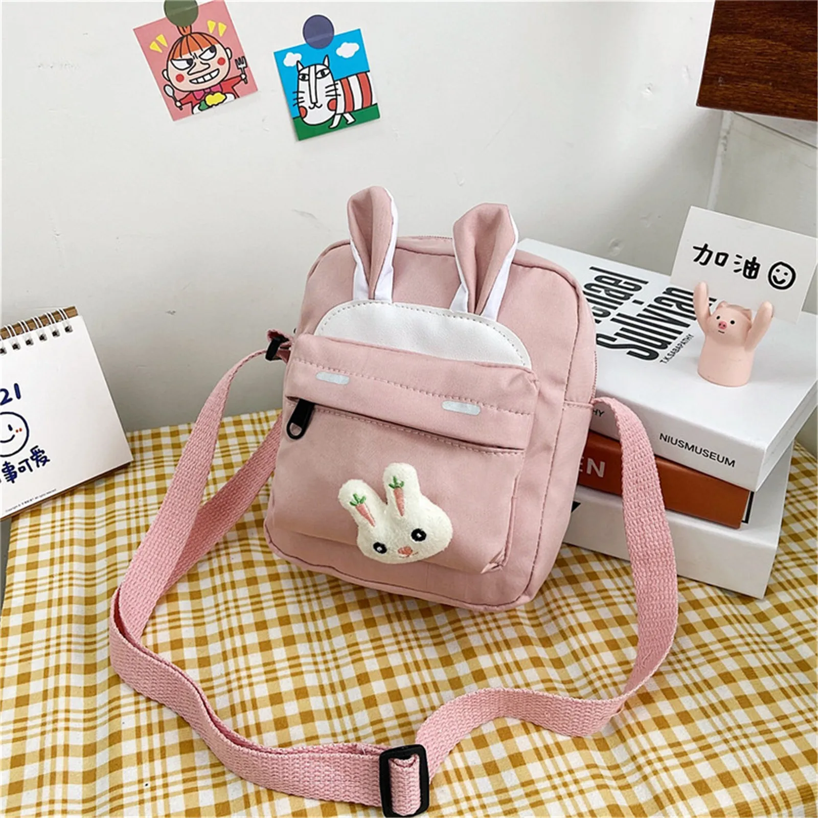 Cute Rabbit Women Fashion Canvas Zipper Shoulder Crossbody Bag autunno inverno Multi-layer Small Soft Shopper Bag borse