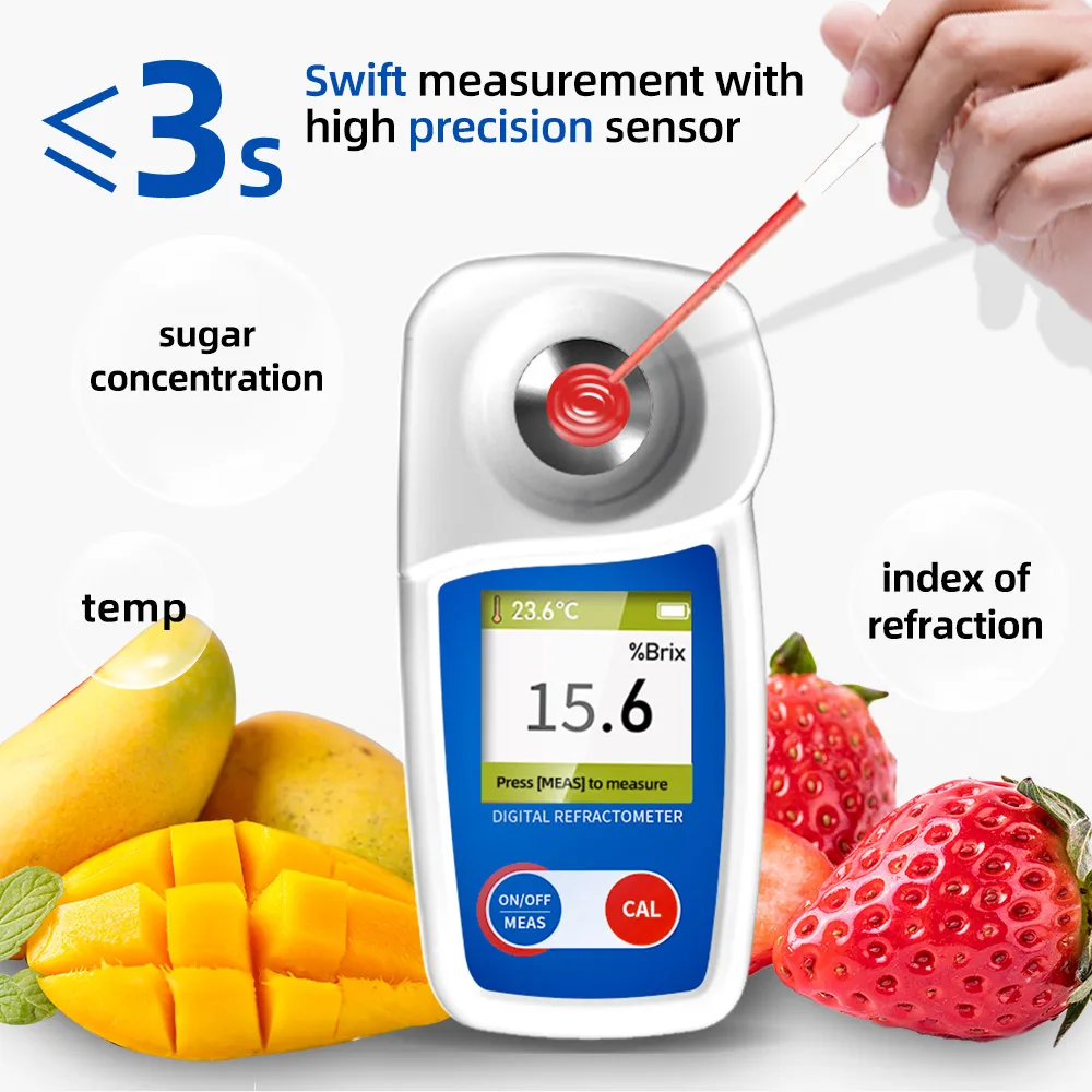 NOHAWK Digital Sugar Refractometer Brix Automatic with LCD 0-35% Range ±0.2% Accuracy for Measuring Fruit Coffee Juice Sugar