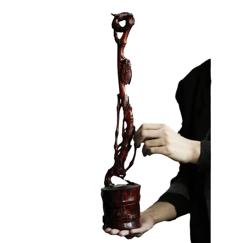 Small leaf red sandalwood pen hanging wooden creative whole wood house material carving multi-functional brush holder