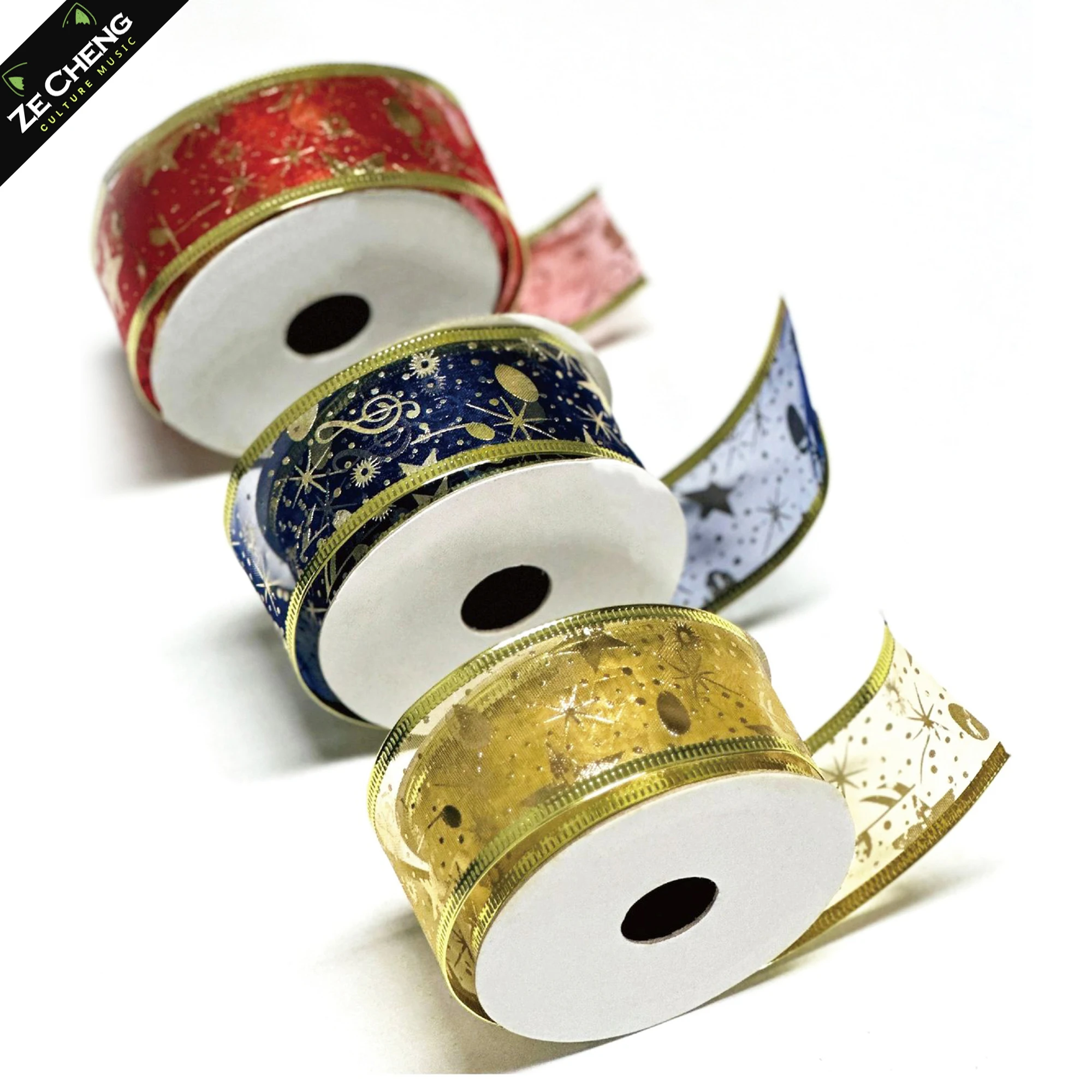 Music Note and Star Printed Ribbon - 3.7cm Wide Gold or Silver Foil Gift Wrap Ribbon for Flowers, Presents, 3 Colors DIY Decorative