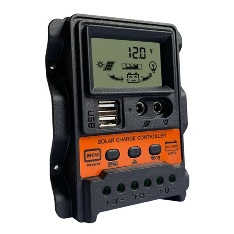 30A Solar Charge Controller 12V24V Solar Panel Battery Controller Regulator Auto 2 USB LCD Display Load Discharger
