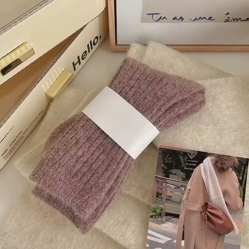 Winter Thick Warm Women's Cashmere Wool Socks Japanese Harajuku Style Solid Color Long Thermal Fashion Sox for Ladies - Image 10