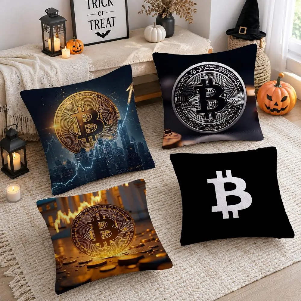 B-Bitcoin Cryptocurrency Btc Cushion Cover Plush Decorative Pillow Case With Hidden Zipper Cutecore Room Decor For Home