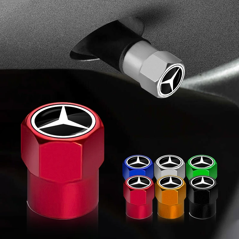 For Mercedes Benz AMG A C E S Class A W222 W204 W214 CLS CLE CLA 4PCS Car Badge Wheel Tires Valve Caps Metal Tyre Dust Cover