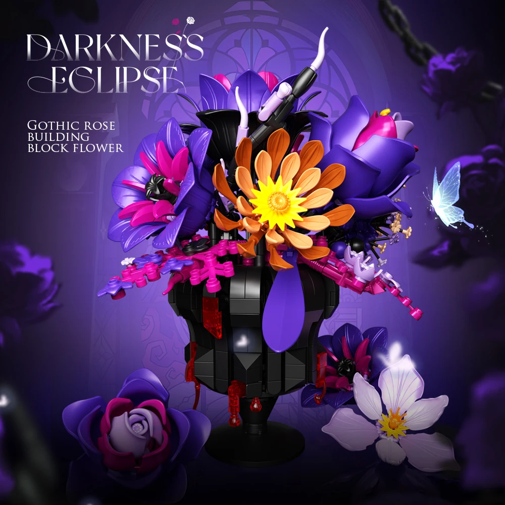 

947+pcs Dark Gothic Style Flower Arrangement Building Set | DIY Building Flower Decor for Home | Halloween and Christmas Gift