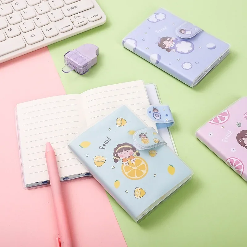 1pc A7 Cute Cartoon Series Mini Notebook Portable Pocket Buckle Waterproof Rubber Cover Diary Kawaii Notebook Student Stationery