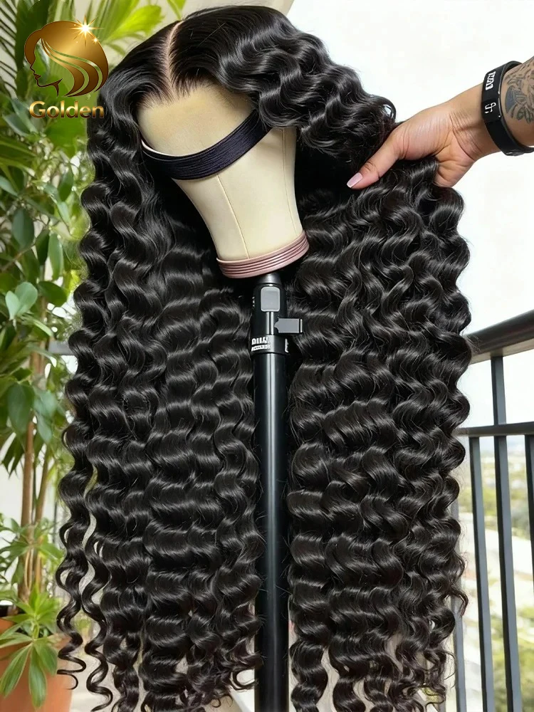 Golden 200 Density 13x6 HD Curly Human Hair Wigs Water Wave Pre Plucked Lace