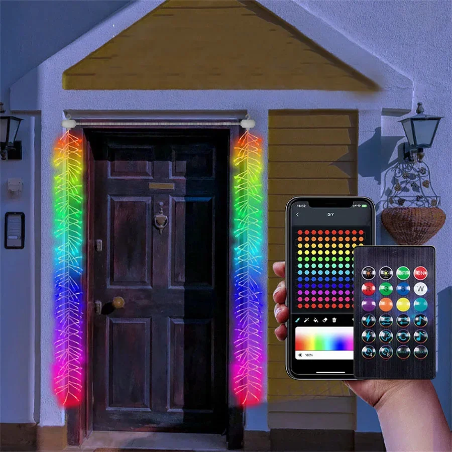 RGB IC Smart App controlled Christmas Garland String Lights Outdoor 2 IN 1 1.68M petardo Fairy Lights per decorazioni per feste