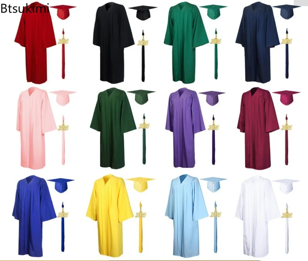 Einfarbige Abschlussuniform mit Hut Neue Liberal Arts Studenten-Abschlussrobe Doktor Master Abschlussfeier-Kleidung