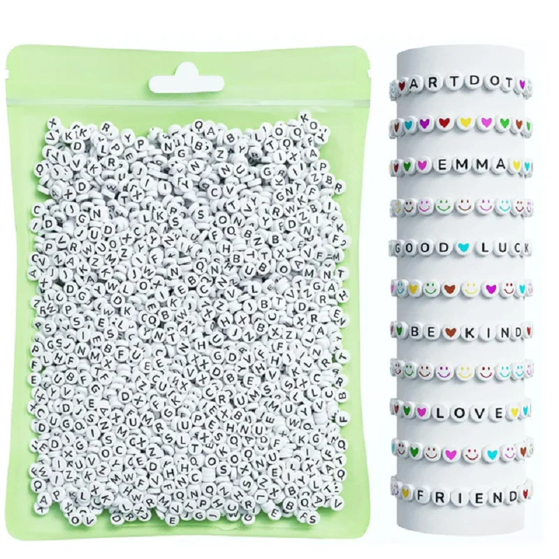 800 Pieces Letter Beads for Making, 28 Patterns and 8 Colors of Alphabet Beads, Colorful Face Beads and Heart Bea