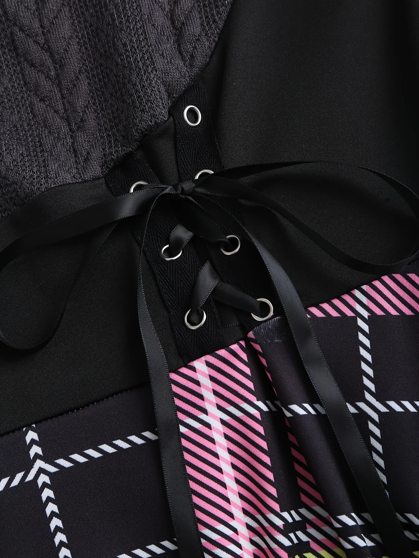 Ein Retro-Kariertes Schulterfreies Strickkleid für Damen Herbst und Winter in Größe 2025 – Detail 5